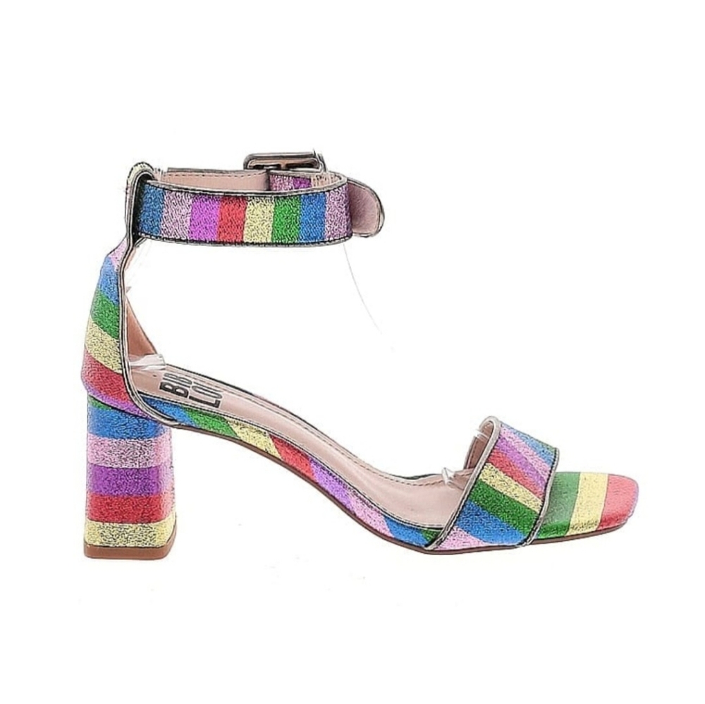 Bibi Lou Rainbow Block Striped Women's Heels Shoes Sandals Size 36 US 6